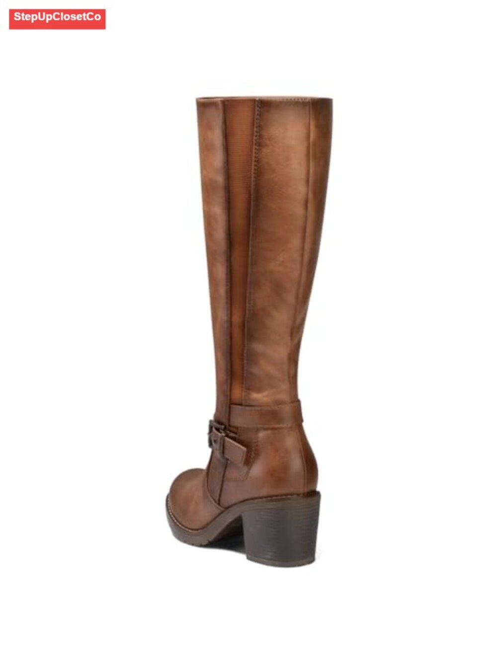 Women's Knee High Block Heel Boots Chunky Stacked Heel Side Zip PU - Picture 4 of 6